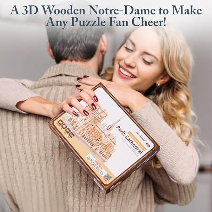 3D WOODEN PUZZLES FOR ADULTS, SCALE 1: 460 NOTRE DAME DE PARIS BUILDING SET, ARCHITECTURE WOODEN MODEL KIT CREATIVE GIFT - Image 2